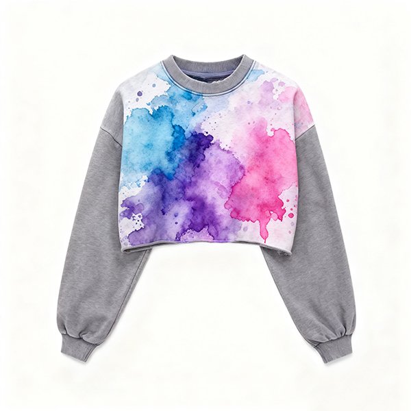 Women's Retro Crop Sweatshirt - Oversized Crew Neck Washed