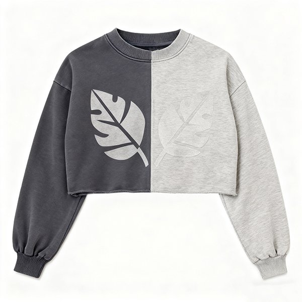 Women's Retro Washed Crop Sweatshirt - Oversized Crew Neck