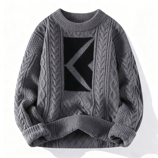 Unisex Retro Solid Knit Sweater - Oversized Crew Neck Casual