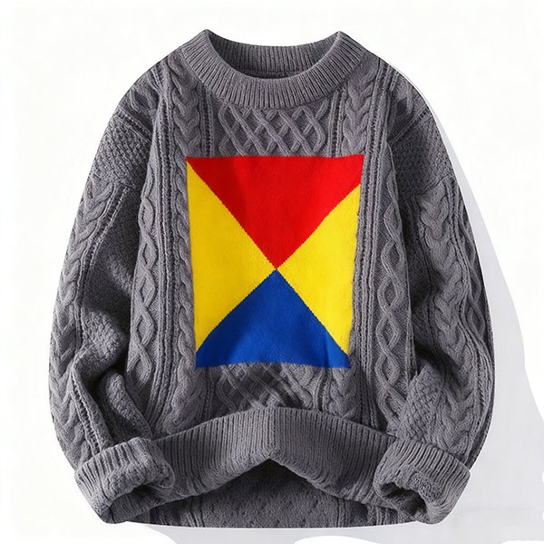 Unisex Oversized Retro Solid Knit Sweater - Casual Crew Neck Pullover